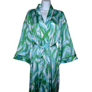 Diane Von Furstenberg Womens Long Robe L Green Blue Zebra Disco Recycled Poly